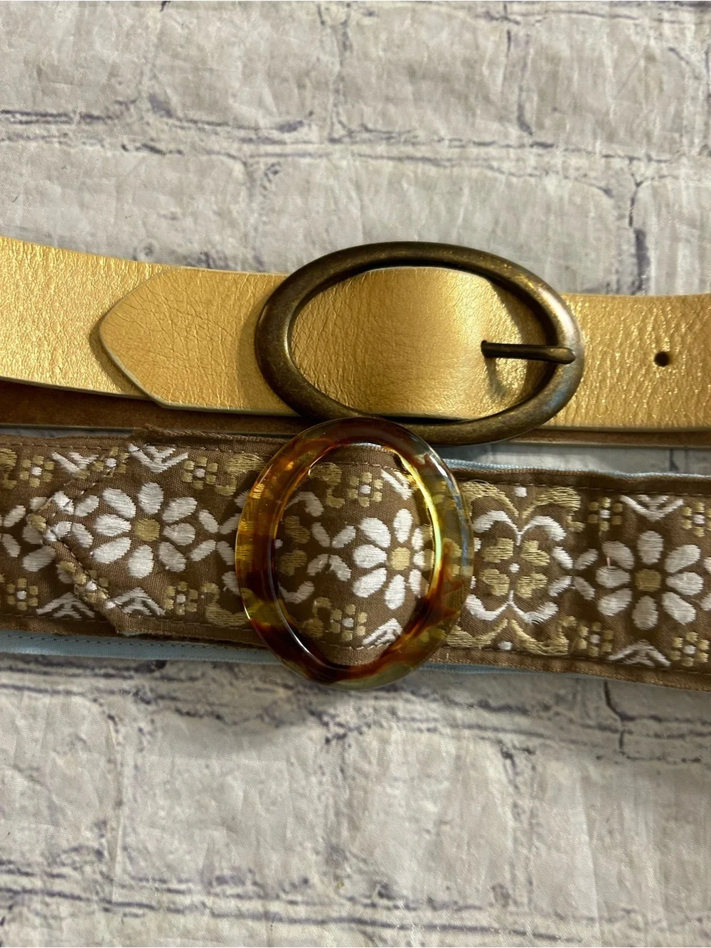 FRESH PRODUCE 100% COTTON BOHO BELT & VTG CANDIES METALLIC GOLD BELT
